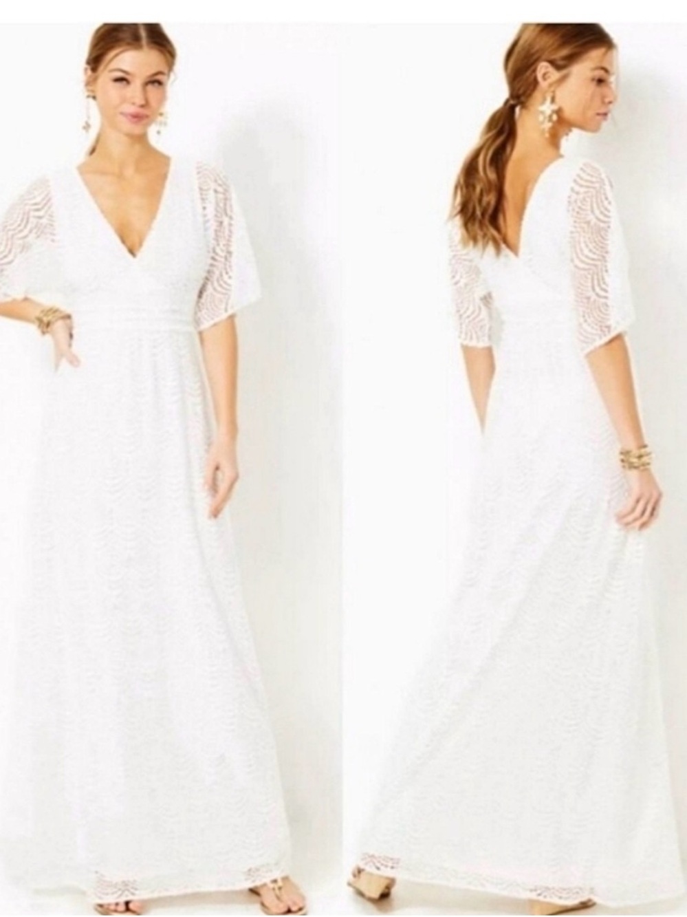 Lilly Pulitzer White Lace V-Neck Maxi Dress Parigi